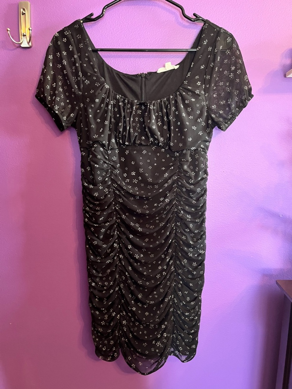 Black Floral Ruched Dress